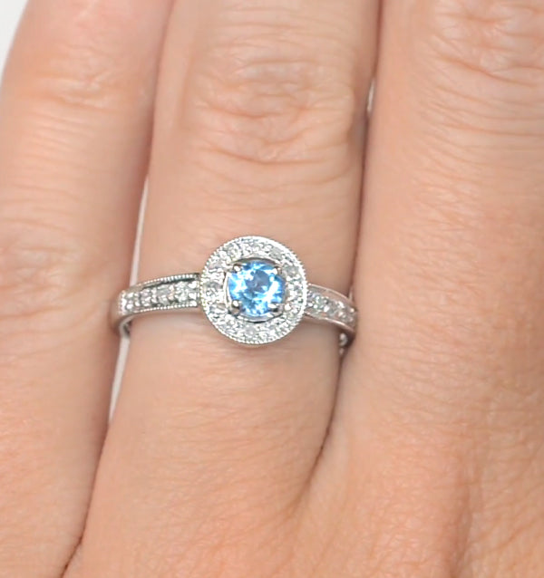 0.35CT Blue Topaz And Diamond 9K White Gold Ring
